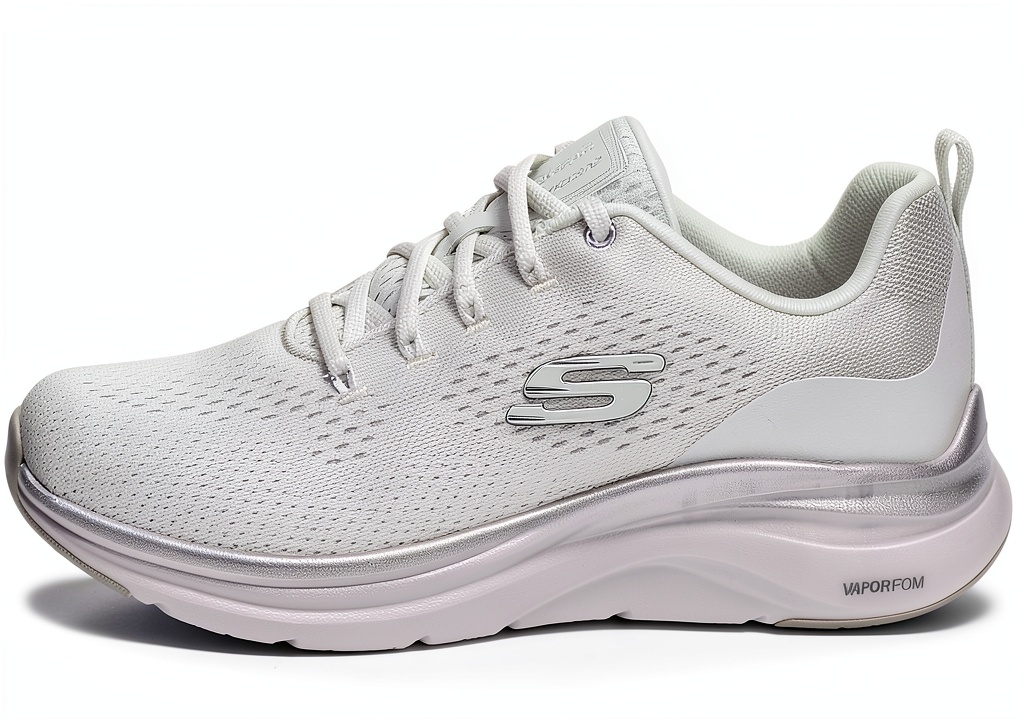 Sneaker Skechers donna in mesh nero con finiture rosa oro su sfondo neutro