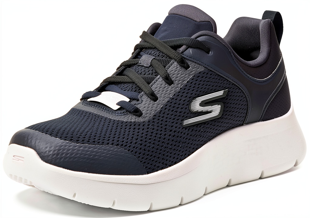 'Skechers Go Walk Flex in tessuto sintetico nero su pavimento'