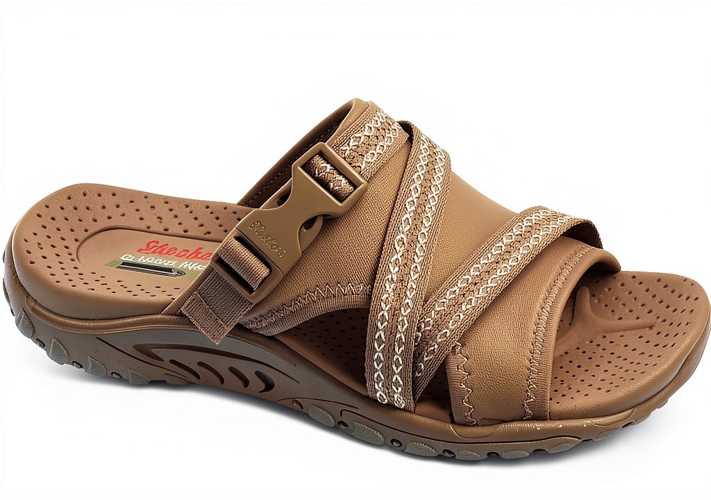 'Sandalo sportivo Skechers donna in Nero su pavimento'