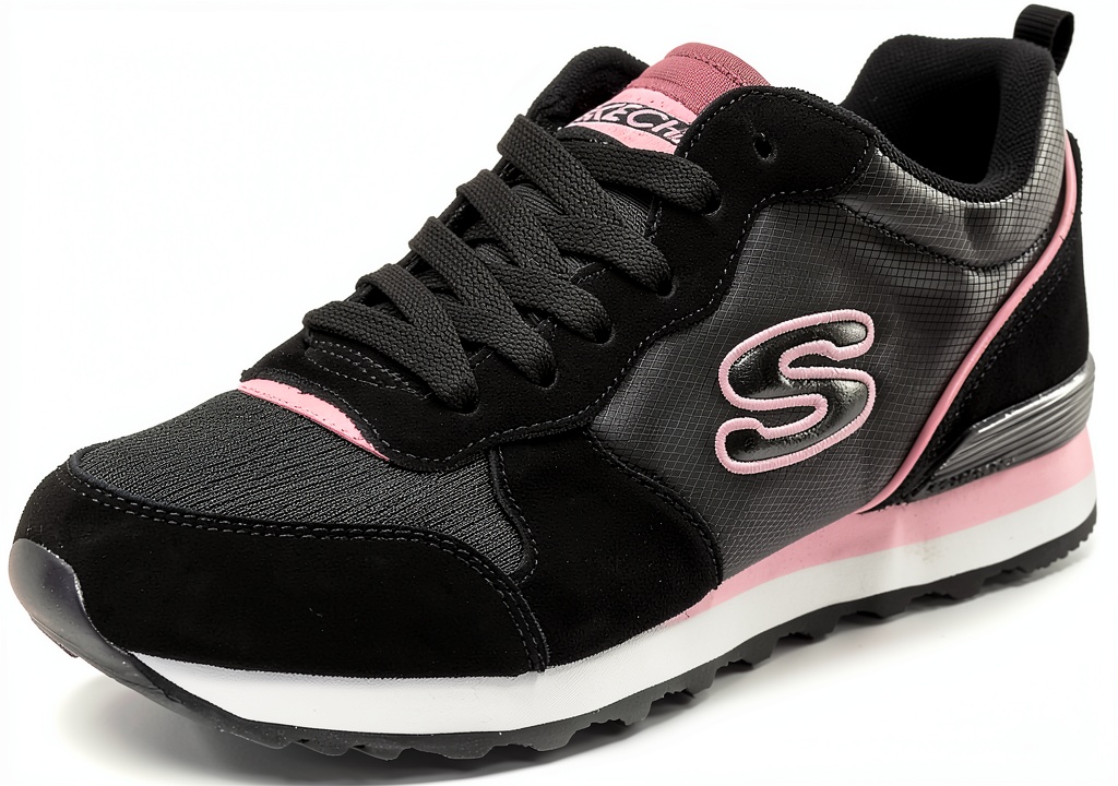 Skechers 155287 donna in colore Black Suede Mesh con dettagli rosa