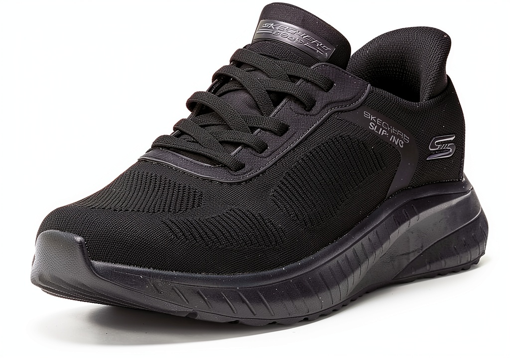 Skechers Bobs Squad Chaos sneaker uomo memory foam su un marciapiede urbano, vista laterale