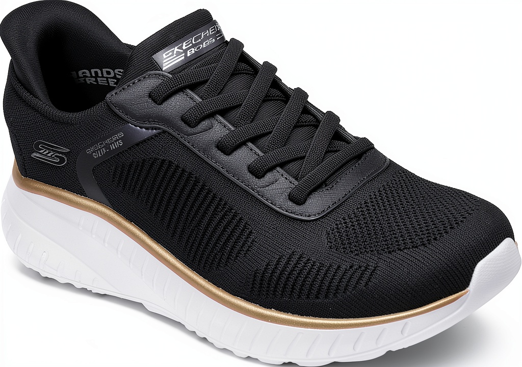 Skechers Bobs Squad Chaos Muse in colore Black Gold Textile su sfondo neutro