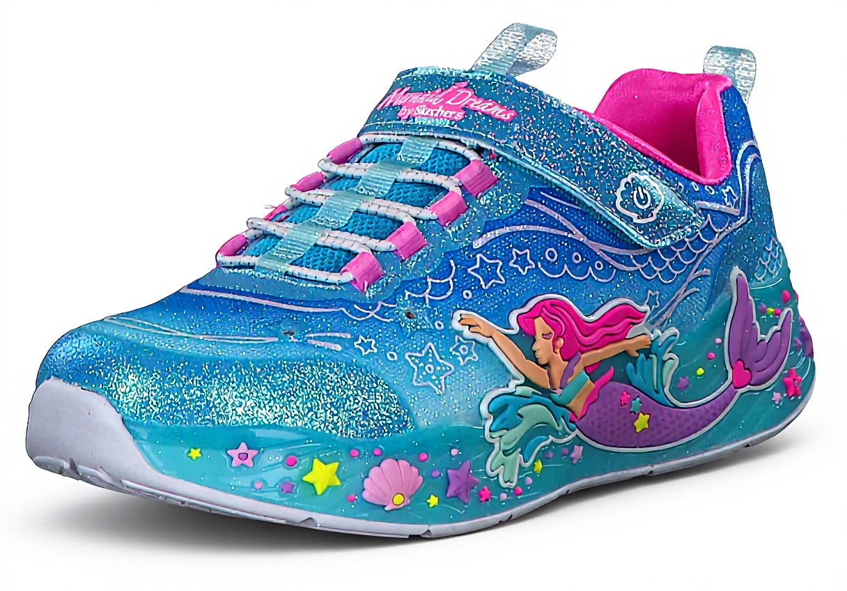 'Bambina che indossa Skechers Mermaid Dreams in ambiente luminoso'
