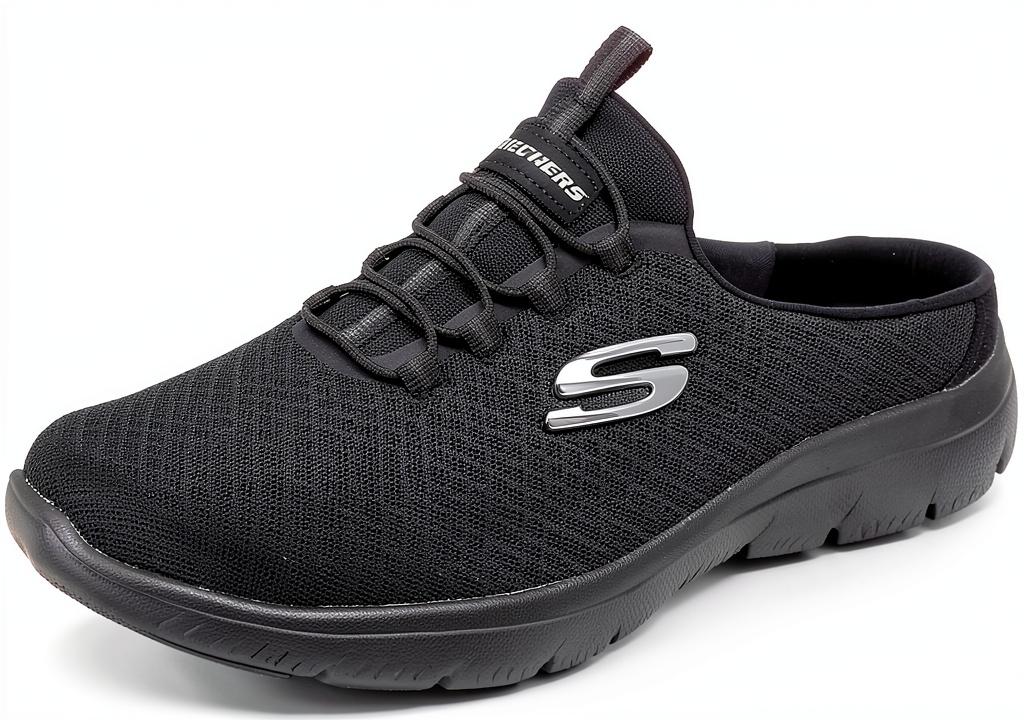 Sneaker Skechers in uso con dettaglio della tomaia traspirante