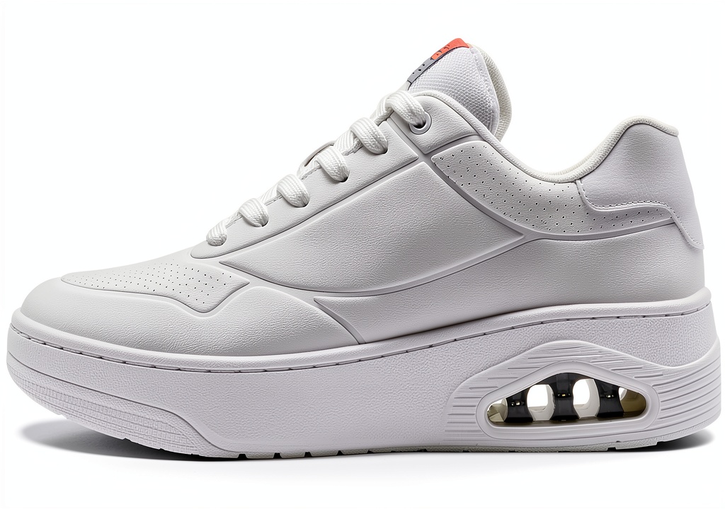 Installing Skechers Sneaker Uomo White Duraleather Mesh Comode on a wooden desk