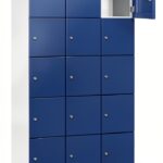 C+P | Armadietto a 5 scomparti Cambio | 3 scomparti | grigio chiaro/blu genziana | anta in lamiera d'acciaio | largh 900 mm | 15 scomparti-0