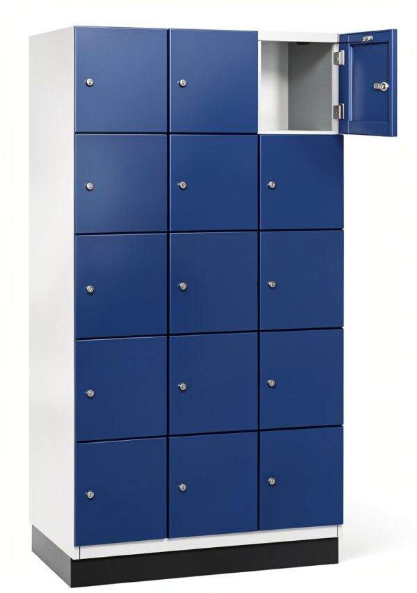 C+P | Armadietto a 5 scomparti Cambio | 3 scomparti | grigio chiaro/blu genziana | anta in lamiera d'acciaio | largh 900 mm | 15 scomparti-0