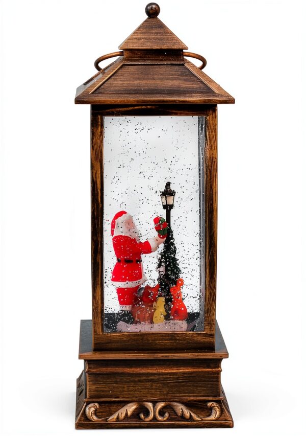 Lanterna natalizia C+P GT-12206 trasparente con neve e Babbo Natale-1