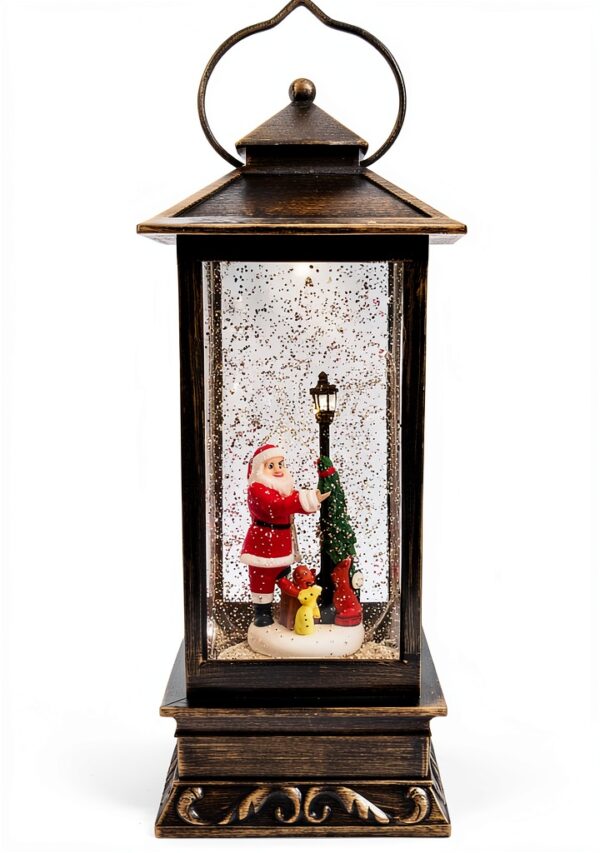 Lanterna natalizia C+P GT-12206 trasparente con neve e Babbo Natale-0