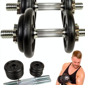 C.P. Sports Set di 2 Manubri in Ghisa da 20 kg con Dischi e-0