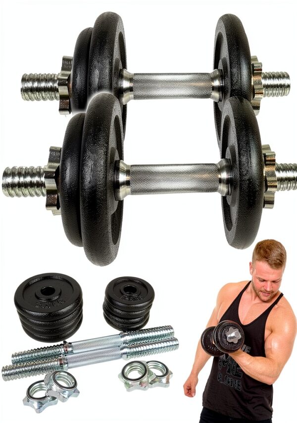 C.P. Sports Set di 2 Manubri in Ghisa da 20 kg con Dischi e-0